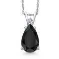 thumbnail image 1 of Gem Stone King 14K White Gold Black Onyx and Lab Grown Diamond Pendant Necklace for Women | 2.81 Cttw | Gemstone December Birthstone | Pear Shape 12X8MM | With 18 inch Chain, 1 of 6