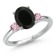 thumbnail image 1 of Gem Stone King 14K White Gold Black Onyx and Pink Lab Grown Diamond Engagement Ring for Women | 2.76 Cttw | Oval 10X8MM | Gemstone December Birthstone | Size 8, 1 of 6