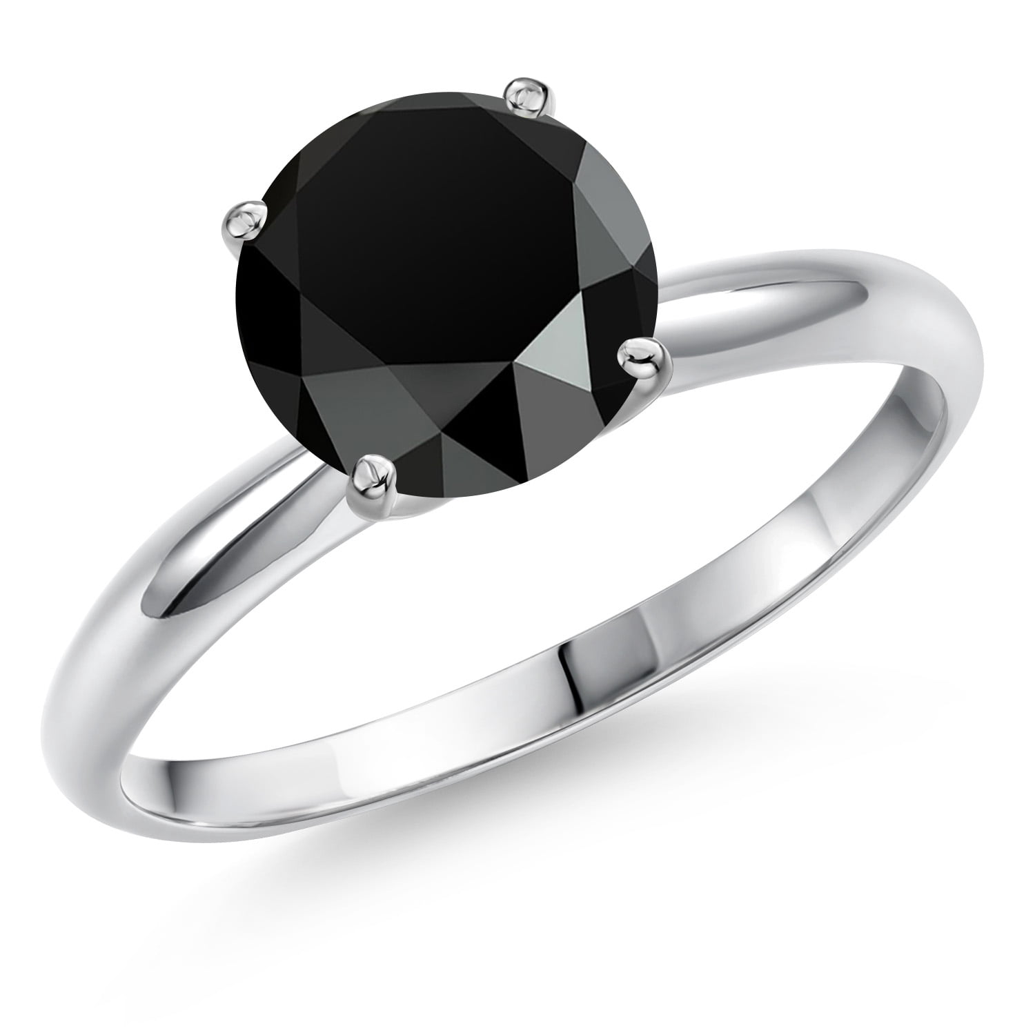 Gem Stone King 14K White Gold Black Onyx Solitaire Engagement Ring for Women | 1.65 Cttw | Round 8MM | Gemstone December Birthstone | Size 5