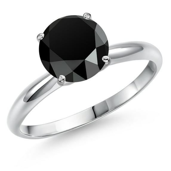 Gem Stone King 14K White Gold Black Onyx Solitaire Engagement Ring for Women | 1.65 Cttw | Round 8MM | Gemstone December Birthstone | Size 9