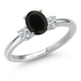 thumbnail image 1 of Gem Stone King 14K White Gold Black Onyx and White Lab Grown Diamond Engagement Ring for Women | 0.90 Cttw | Oval 7X5MM | Gemstone December Birthstone | Size 8, 1 of 6