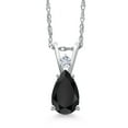 thumbnail image 1 of Gem Stone King 14K White Gold Black Onyx and White Moissanite Pendant Necklace for Women | 0.89 Cttw | Gemstone December Birthstone | Pear Shape 8X5MM | With 18 inch Chain, 1 of 7
