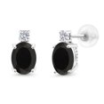 thumbnail image 1 of Gem Stone King 14K White Gold Black Onyx and White Lab Grown Diamond Earrings for Women | 3.33 Cttw | Gemstone December Birthstone | Oval 8X6MM, 1 of 4