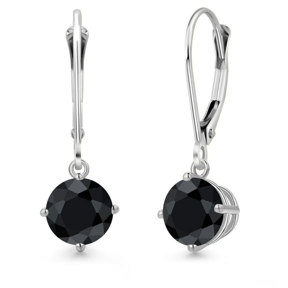 Gem Stone King 14K White Gold Black Sapphire Earrings for Women | 2.30 Cttw | Gemstone September Birthstone | Round 6MM
