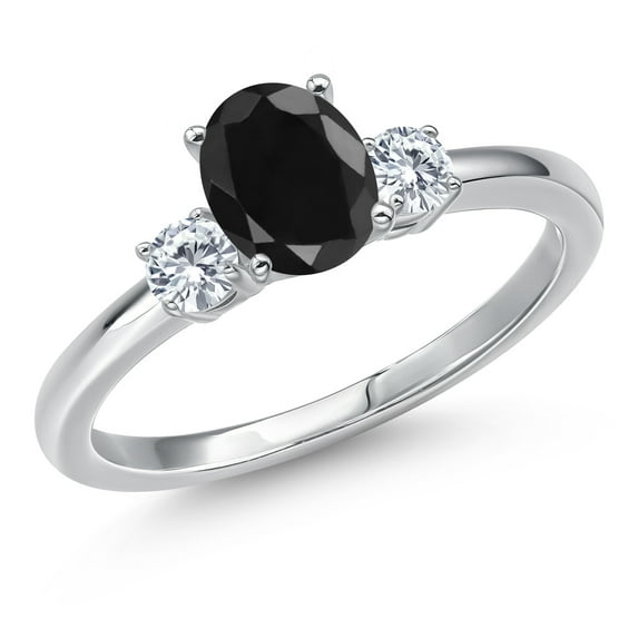 Gem Stone King 14K White Gold Black Sapphire and Moissanite Engagement Ring for Women | 1.30 Cttw | Oval 7X5MM | Gemstone September Birthstone | Size 7