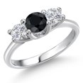 thumbnail image 1 of Gem Stone King 14K White Gold Black Sapphire & White Lab Grown Diamond 3-Stone Engagement Ring | 1.23 Cttw | Round 5MM and 4MM | Three Stone Wedding Anniversary Promise Ring for Women (Size 5), 1 of 6