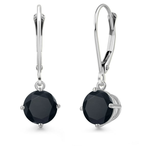 Gem Stone King 14K White Gold Black Zirconia Earrings for Women | 3.00 Cttw | Gemstone Birthstone | Round 6MM