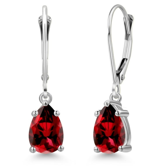 Gem Stone King 14K White Gold Blazing Red Topaz Earrings for Women | 2.00 Cttw | Gemstone November Birthstone | Pear Shape 8X5MM