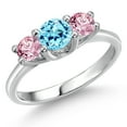 thumbnail image 1 of Gem Stone King 14K White Gold Blue Apatite & Pink Lab Grown Diamond 3-Stone Engagement Ring | 1.00 Cttw | Round 5MM and 4MM | Three Stone Wedding Anniversary Promise Ring for Women (Size 7), 1 of 6