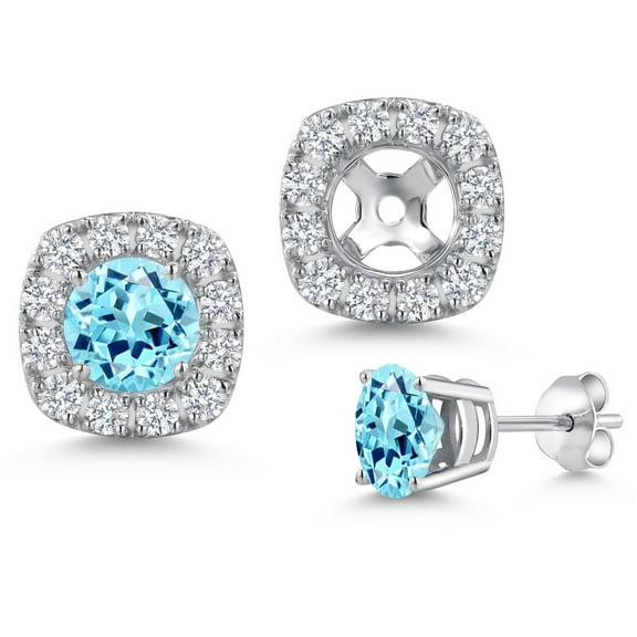 Gem Stone King 14K White Gold Blue Apatite and White Lab Grown Diamond Removable Earrings Jackets for Women | 1.23 Cttw | Gemstone Birthstone | Round 5MM