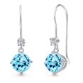 thumbnail image 1 of Gem Stone King 14K White Gold Blue Apatite and Lab Grown Diamond Dangle Earrings for Women | 1.77 Cttw | Round 6MM | Gemstone, 1 of 6