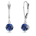 thumbnail image 1 of Gem Stone King 14K White Gold Blue Created Sapphire Earrings for Women | 1.20 Cttw | Gemstone September Birthstone | Round 5MM, 1 of 6