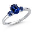 thumbnail image 1 of Gem Stone King 14K White Gold Blue Created Sapphire Engagement Ring for Women | 1.28 Cttw | Oval 7X5MM | Gemstone September Birthstone | Size 9, 1 of 6