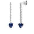 thumbnail image 1 of Gem Stone King 14K White Gold Blue Created Sapphire and Lab Grown Diamond Dangle Earrings for Women | 1.36 Cttw | Gemstone September Birthstone | Heart Shape 5MM, 1 of 6