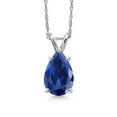 thumbnail image 1 of Gem Stone King 14K White Gold Blue Created Sapphire Pendant Necklace for Women | 2.10 Cttw | Gemstone September Birthstone | Pear Shape 10X7MM | With 18 inch Chain, 1 of 6