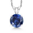 thumbnail image 1 of Gem Stone King 14K White Gold Blue Created Sapphire Pendant Necklace for Women | 0.75 Cttw | Gemstone September Birthstone | Round 6MM | With 18 inch Chain, 1 of 6