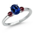 thumbnail image 1 of Gem Stone King 14K White Gold Blue Created Sapphire and Red Rhodolite Garnet Engagement Ring for Women | 1.24 Cttw | Oval 7X5MM | Gemstone September Birthstone | Size 6, 1 of 6