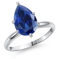 thumbnail image 1 of Gem Stone King 14K White Gold Blue Created Sapphire Solitaire Engagement Ring for Women | 3.57 Cttw | Pear Shape 12X8MM | Gemstone September Birthstone | Size 7, 1 of 6