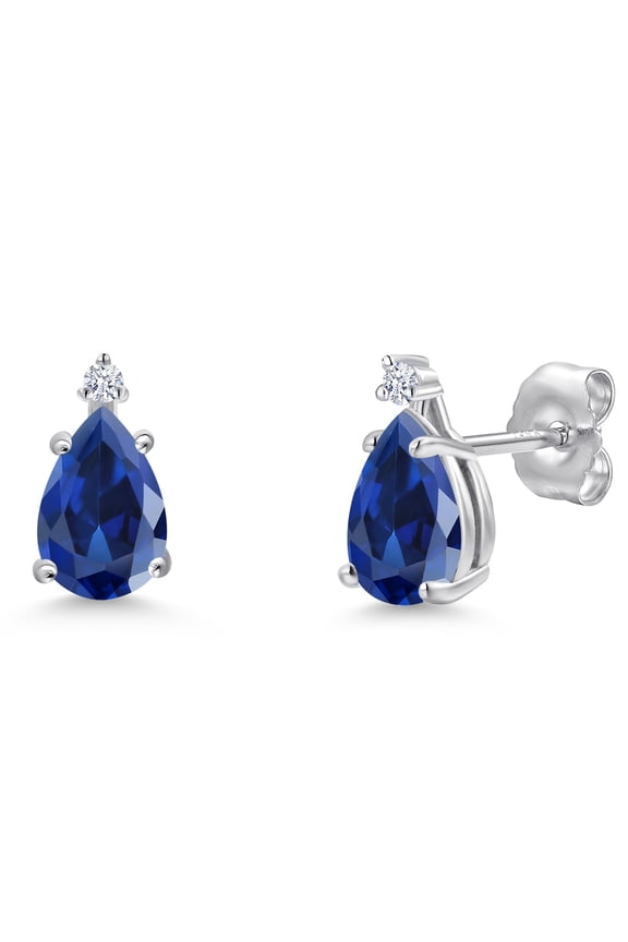 14K White Gold Blue Created Sapphire Teardrop Stud Earrings for Women | 2.03 Cttw | Gemstone September Birthstone | Pear Shape 7X5MM
