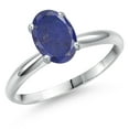 thumbnail image 1 of Gem Stone King 14K White Gold Blue Lapis Solitaire Engagement Ring for Women | 1.40 Cttw | Oval 8X6MM | Gemstone Birthstone | Size 9, 1 of 6