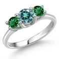 thumbnail image 1 of Gem Stone King 14K White Gold Blue Moissanite & Green Nano Emerald 3-Stone Engagement Ring | 1.10 Cttw | Round 5MM and 4MM | Three Stone Wedding Anniversary Promise Ring for Women (Size 8), 1 of 6