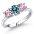 thumbnail image 1 of Gem Stone King 14K White Gold Blue Moissanite & Pink Lab Grown Diamond 3-Stone Engagement Ring | 1.00 Cttw | Round 5MM and 4MM | Three Stone Wedding Anniversary Promise Ring for Women (Size 7), 1 of 6