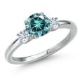 thumbnail image 1 of Gem Stone King 14K White Gold Blue Moissanite and White Moissanite Engagement Ring for Women | 1.20 Cttw | Round 6.5MM | Gemstone Birthstone | Size 7, 1 of 6
