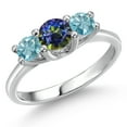 thumbnail image 1 of Gem Stone King 14K White Gold Blue Mystic Topaz & Blue Zircon 3-Stone Engagement Ring | 1.50 Cttw | Round 5MM and 4MM | Three Stone Wedding Anniversary Promise Ring for Women (Size 6), 1 of 6