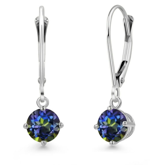 Gem Stone King 14K White Gold Blue Mystic Topaz Earrings for Women | 1.00 Cttw | Gemstone November Birthstone | Round 5MM