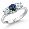 thumbnail image 1 of Gem Stone King 14K White Gold Blue Mystic Topaz & Sky Blue Aquamarine 3-Stone Engagement Ring | 1.00 Cttw | Round 5MM and 4MM | Three Stone Wedding Anniversary Promise Ring for Women (Size 5), 1 of 6