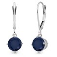 thumbnail image 1 of Gem Stone King 14K White Gold Blue Sapphire Earrings for Women | 2.20 Cttw | Gemstone September Birthstone | Round 6MM, 1 of 6