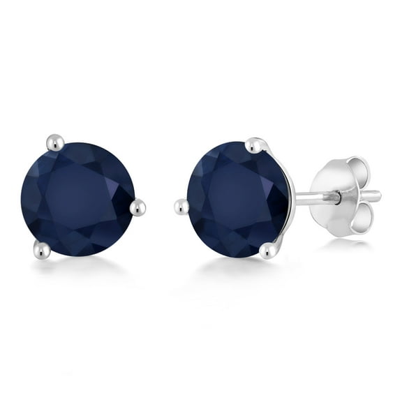 Gem Stone King 14K White Gold Blue Sapphire Martini Women Stud Earrings (2.00 Cttw, Gemstone September Birthstone, Round 6MM)