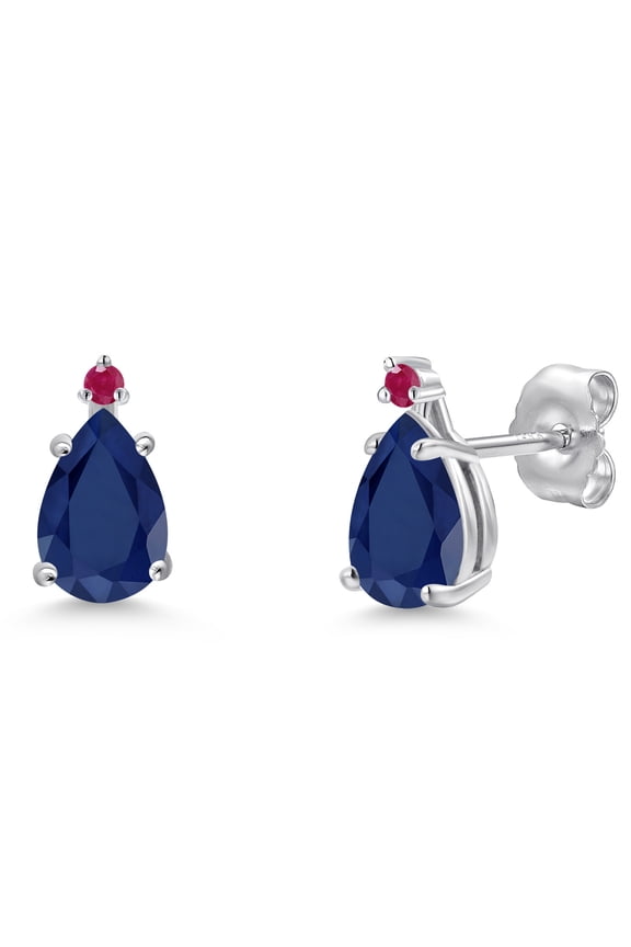 14K White Gold Blue Sapphire and Red Ruby Teardrop Stud Earrings for Women | 1.80 Cttw | Gemstone September Birthstone | Pear Shape 7X5MM