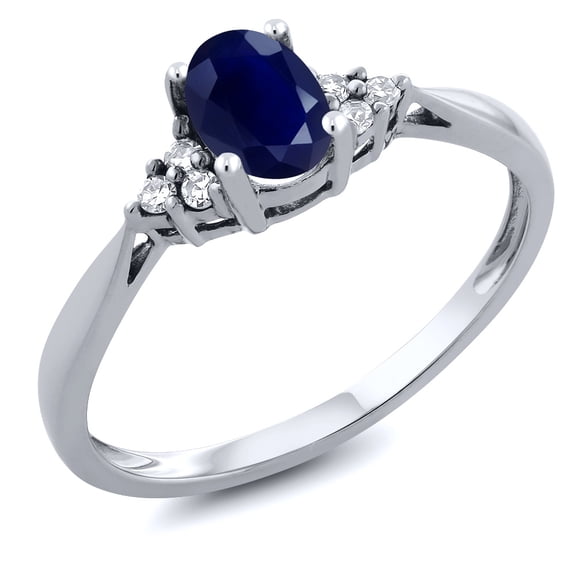 Gem Stone King 14K White Gold Blue Sapphire and White Diamond Engagement Ring for Women | 0.61 Cttw | Wedding Anniversary Promise Ring for Women | Available 5,6,7,8,9