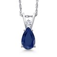 thumbnail image 1 of Gem Stone King 14K White Gold Blue Sapphire and White Diamond Pendant Necklace for Women | 0.92 Cttw | Gemstone September Birthstone | Pear Shape 7X5MM | With 18 inch Chain, 1 of 6