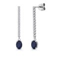 thumbnail image 1 of Gem Stone King 14K White Gold Blue Sapphire and White Lab Grown Diamond Long Liner Dangle Earrings for Women | 1.46 Cttw | Gemstone September Birthstone | Oval 6X4MM | White Gold Chain Drop Earrings, 1 of 6