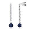 thumbnail image 1 of Gem Stone King 14K White Gold Blue Sapphire and White Lab Grown Diamond Long Liner Dangle Earrings for Women | 1.56 Cttw | Gemstone September Birthstone | Round 5MM | White Gold Chain Drop Earrings, 1 of 6