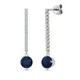 thumbnail image 1 of Gem Stone King 14K White Gold Blue Sapphire and White Lab Grown Diamond Long Liner Dangle Earrings for Women | 2.56 Cttw | Gemstone September Birthstone | Round 6MM | White Gold Chain Drop Earrings, 1 of 6