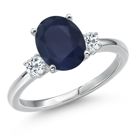 Gem Stone King 14K White Gold Blue Sapphire and White Topaz Engagement Ring for Women | 3.28 Cttw | Oval 10X8MM | Gemstone September Birthstone | Size 9