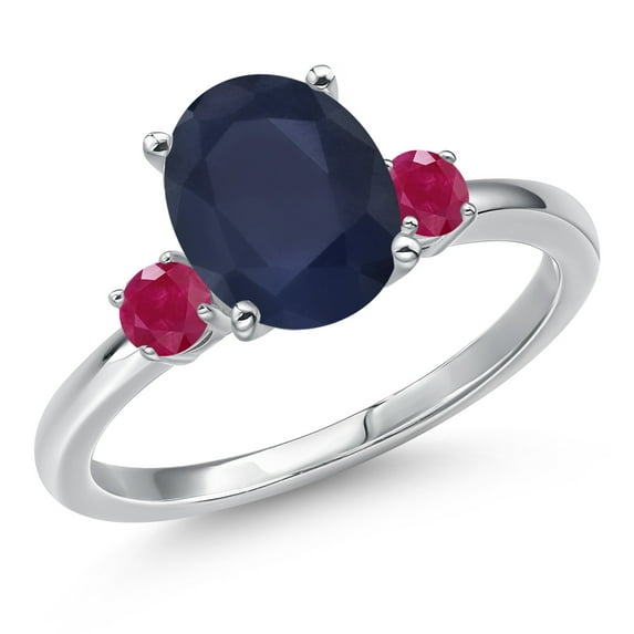 Gem Stone King 14K White Gold Blue Sapphire and Red Ruby Engagement Ring for Women | 3.31 Cttw | Oval 10X8MM | Gemstone September Birthstone | Size 5