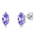 thumbnail image 1 of Gem Stone King 14K White Gold Blue Tanzanite Double Notch Stud Earrings for Women Men | 1.02 Cttw | Gemstone December Birthstone | Marquise 8X4MM, 1 of 6