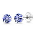 thumbnail image 1 of Gem Stone King 14K White Gold Blue Tanzanite Stud Earrings for Women | 0.92 Cttw | Gemstone Birthstone | Round 5MM, 1 of 6