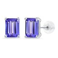 thumbnail image 1 of Gem Stone King 14K White Gold Blue Tanzanite Stud Earrings for Women Men (3.80 Cttw, Gemstone December Birthstone, Emerald Cut 8X6MM), 1 of 6