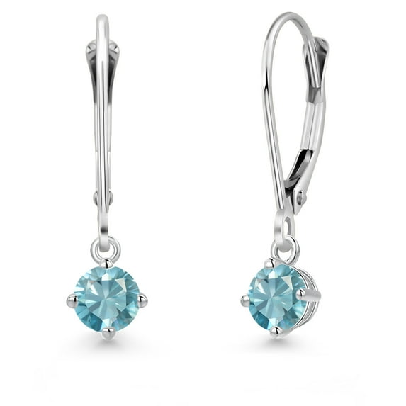 Gem Stone King 14K White Gold Blue Zircon Earrings for Women | 1.00 Cttw | Gemstone Birthstone | Round 4MM
