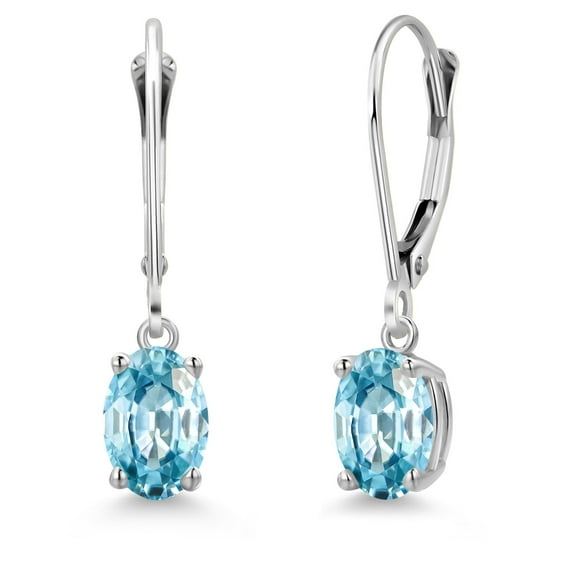 Gem Stone King 14K White Gold Blue Zircon Earrings for Women | 2.50 Cttw | Gemstone Birthstone | Oval 7X5MM