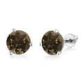 thumbnail image 1 of Gem Stone King 14K White Gold Brown Smoky Quartz 3 Prong Martini Screw Back Stud Earrings for Women Men (3.60 Cttw, Gemstone Birthstone, Round 8MM), 1 of 4