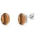 thumbnail image 1 of Gem Stone King 14K White Gold Brown Tiger Eye Double Notch Stud Earrings for Women Men | 3.00 Cttw | Gemstone Birthstone | Oval 9X7MM, 1 of 6