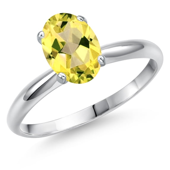 Gem Stone King 14K White Gold Canary Mystic Topaz Solitaire Engagement Ring for Women | 1.56 Cttw | Oval 8X6MM | Gemstone November Birthstone | Size 6