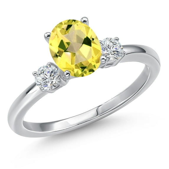 Gem Stone King 14K White Gold Canary Mystic Topaz and White Lab Grown Diamond Engagement Ring for Women | 1.76 Cttw | Oval 8X6MM | Gemstone November Birthstone | Size 5