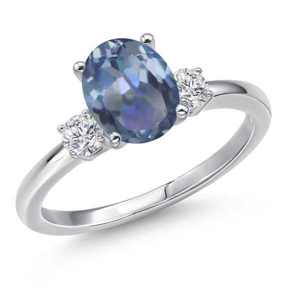 Gem Stone King 14K White Gold Cassiopeia Mystic Topaz and White Lab Grown Diamond Engagement Ring for Women | 2.20 Cttw | Oval 9X7MM | Gemstone November Birthstone | Size 8